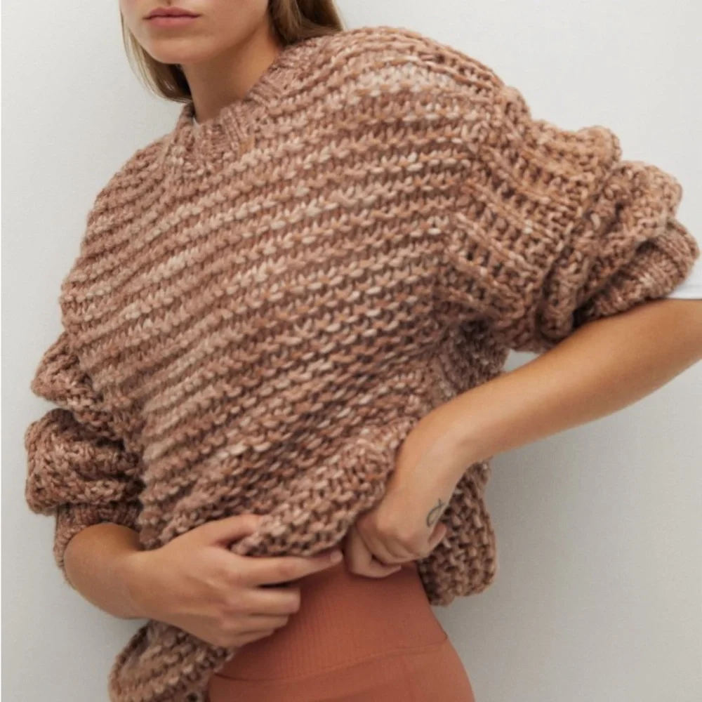 Mango MNG Chunky Knit Wool Blend Knit Sweater in Tan